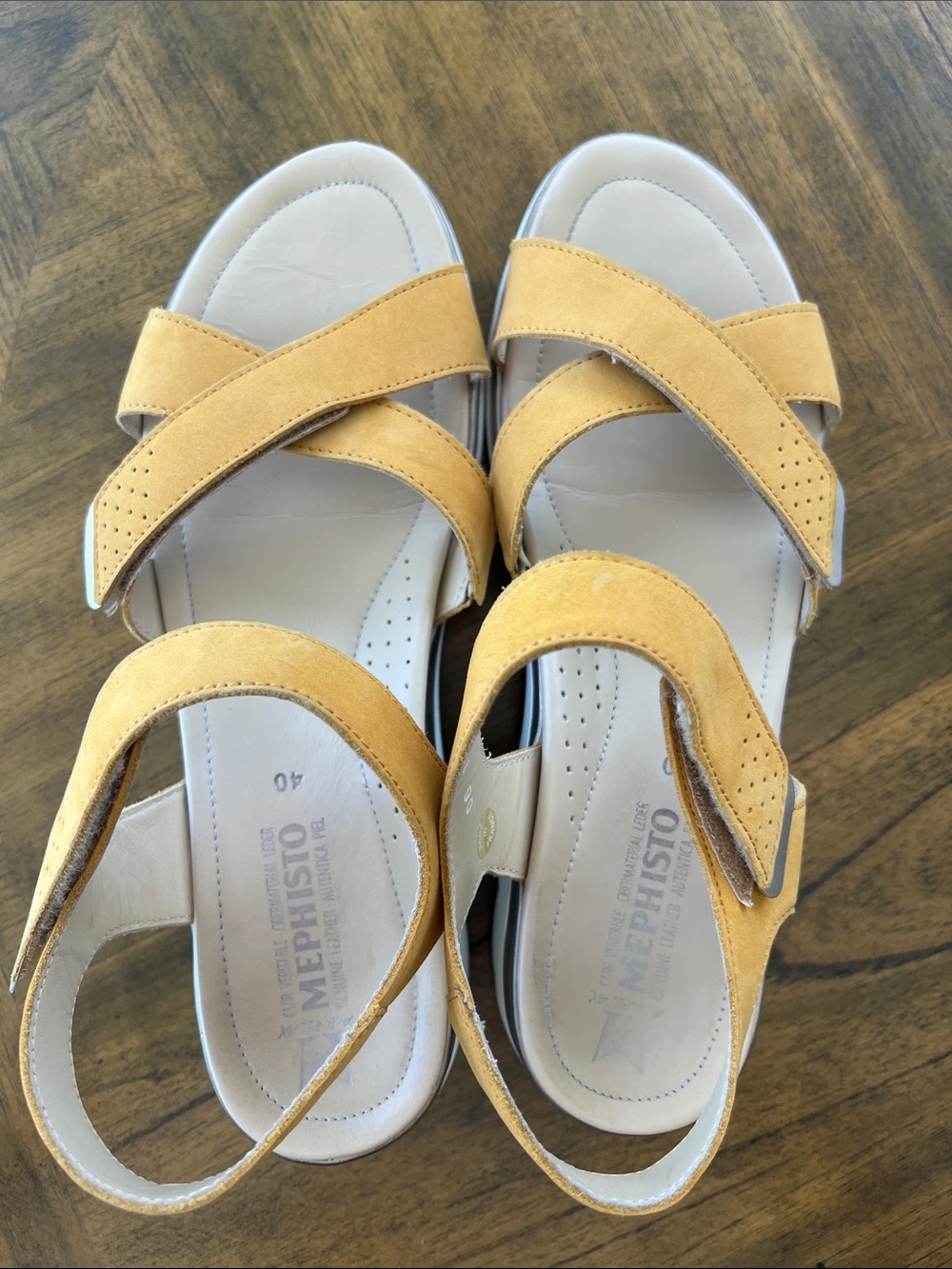 Mephisto Women’s Yellow Leather Velcro Sandals 40 = Size 9 - Picture 5 of 12